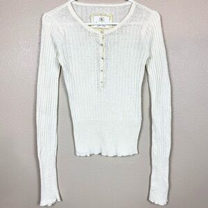 Y2K Abercrombie Babydoll Henley Angora Long Sleeve Top Beaded Ribbed Sweater D‎
